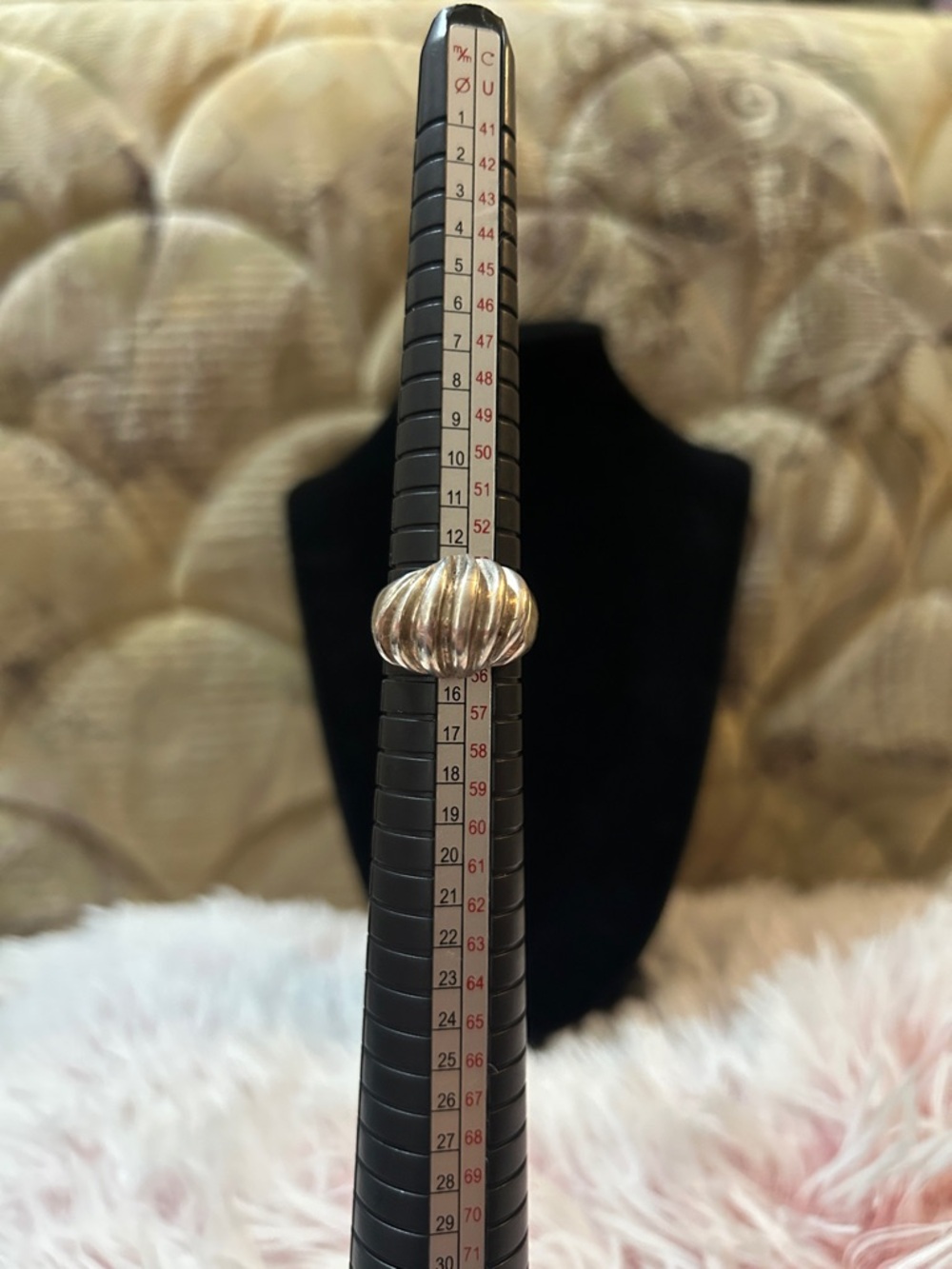 Vintage 925 Sterling Silver Ribbed Dome Ring - Size 7